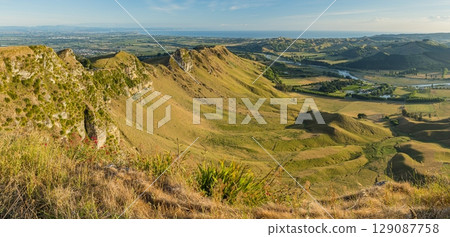 Morning view from the top of Te Mata Peak in Hawke's Bay, New Zealand Morning view from the top of Te Mata Peak in Hawke's Bay, New Zealand 129087758