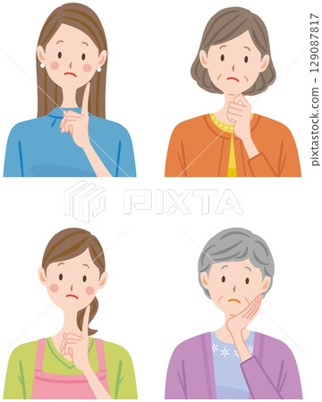 Illustration set of thinking woman upper body icon 129087817
