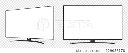 Mockup of smart tv. Front and side view with white empty screen on transparent background. 129088178