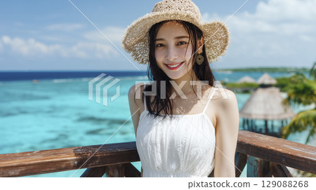 在避暑勝地享受假期的女人 129088268