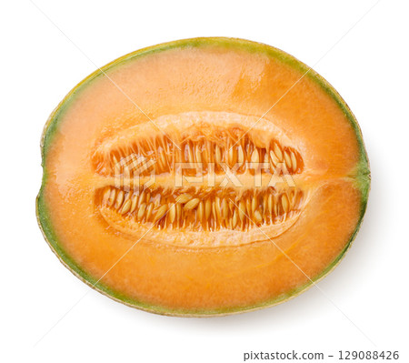 Half of melon close-up on a white background. Top view 129088426