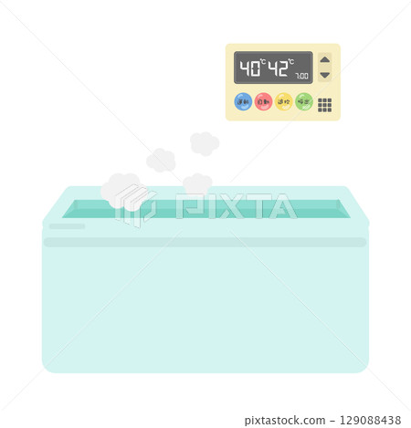 Illustration of a water heater remote control and bathtub Illustration of a water heater remote control and bathtub 129088438
