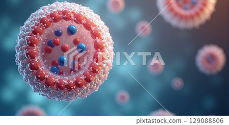 Microscopic liposome spheres with molecular core, encapsulated by lipid bilayer, enabling precise drug delivery and targeted therapeutic transport 129088806