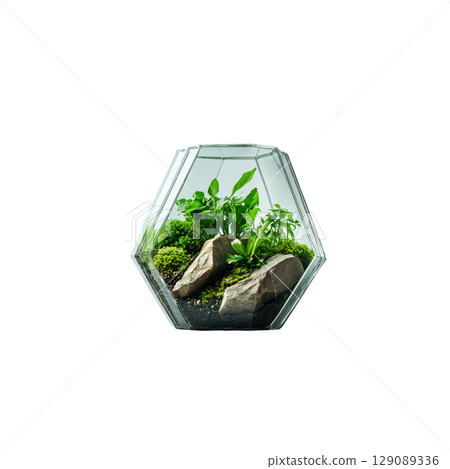 beautiful glass terrarium featuring lush green plants and natural stones, creating serene indoor garden atmosphere. This unique decor piece adds touch of nature to any space beautiful glass terrarium featuring lush green plants and natural stones, creating serene indoor garden atmosphere. This unique decor piece adds touch of nature to any space 129089336