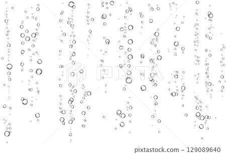 Oxygen air bubbles flow in water on white background. Oxygen air bubbles flow in water on white background. 129089640