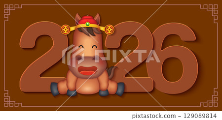 2026 Happy Chinese new year of cartoon cute horse 129089814