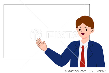 Business man presenting on a board. Office worker. Solution and communication for discussing and illustration 129089923
