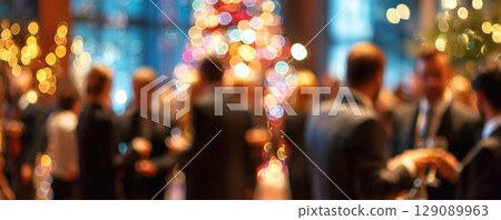 blurred shining background business people at christmas party 129089963