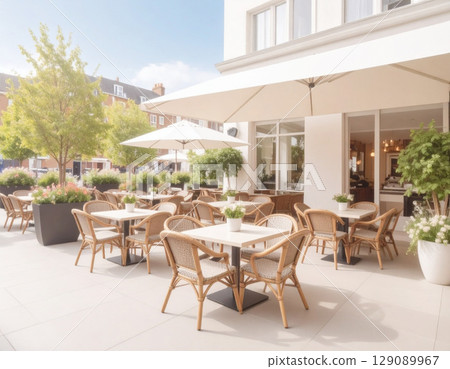 Tables and chairs on the terrace Exterior Cafe Townscape 129089967