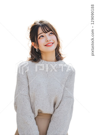 [Transparent background] Portrait illustration of a Japanese woman in autumn clothes 129090188
