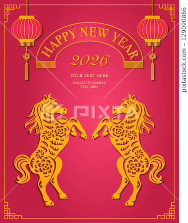 Happy Chinese new year of horse relief lantern and ribbon tag 129090866
