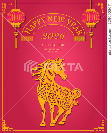 Happy Chinese new year of horse relief lantern and ribbon tag 129090867