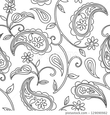 Coloring book. Seamless pattern with vector floral ornaments. Oriental print. Paisley pattern. Coloring book. Seamless pattern with vector floral ornaments. Oriental print. Paisley pattern. 129090982