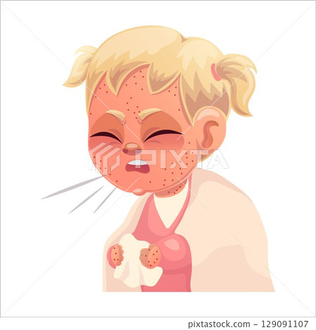 Vector illustration of a child with measles Vector illustration of a child with measles 129091107