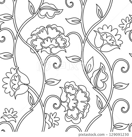 Coloring book. Seamless pattern with vector floral ornaments. Oriental design. 129091230