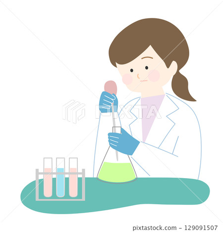一名婦女在實驗室進行實驗 一名婦女在實驗室進行實驗 129091507