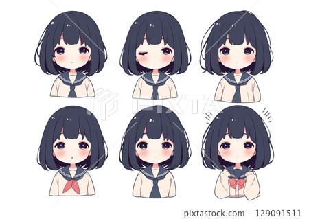穿著水手服的可愛女孩的插圖 129091511