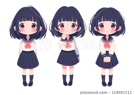 穿著水手服的可愛女孩的插圖 129091512