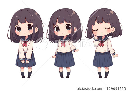 穿著水手服的可愛女孩的插圖 129091513