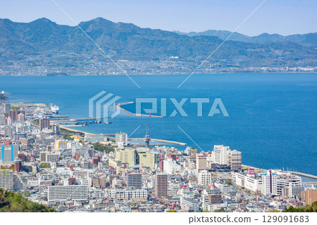 Panorama of Beppu Bay and Kunisaki Peninsula in Beppu City Panorama of Beppu Bay and Kunisaki Peninsula in Beppu City 129091683
