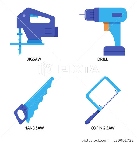 Woodwork tools flat icon set 129091722