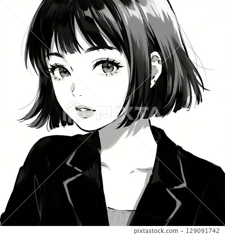 Monochrome illustration of a neat woman in a suit 129091742