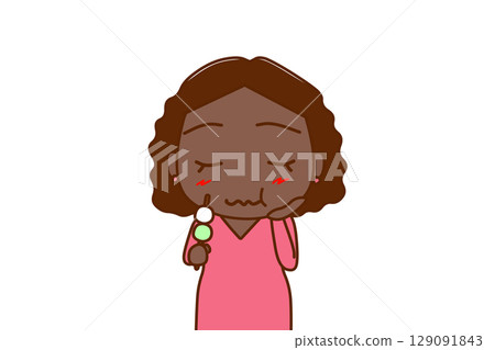 （上身正面圖）一位非洲婦女正在享用美味的三種餃子。 129091843