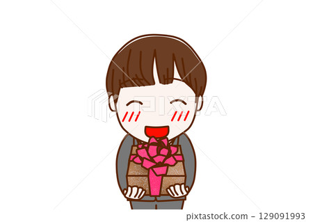 （上半身正面照）一名男學生微笑著試圖遞上一束鮮花以示慶祝 129091993