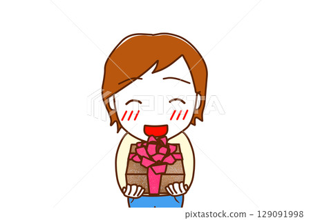 （上身正面）一名白人男子微笑著，試圖遞上一束鮮花以示慶祝 129091998