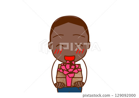 (Front view of upper body) An African-American man smiling and about to hand over a bouquet of flowers to celebrate 129092000