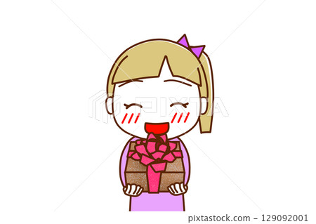 (Front view of upper body) A smiling Caucasian girl about to hand over a bouquet of flowers to celebrate 129092001