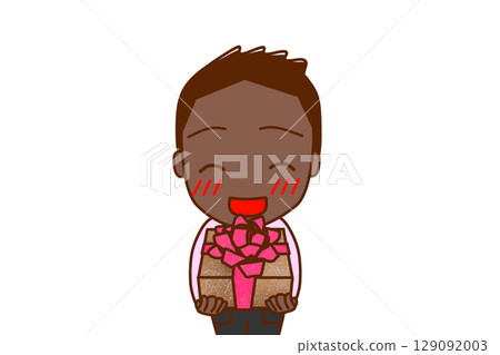 (上半身正面照)一位微笑的非裔美國男孩準備遞上一束鮮花以示慶祝 (上半身正面照)一位微笑的非裔美國男孩準備遞上一束鮮花以示慶祝 129092003