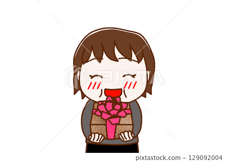 (Front view of upper body) A fat woman smiling and trying to give a bouquet of flowers to someone (Front view of upper body) A fat woman smiling and trying to give a bouquet of flowers to someone 129092004