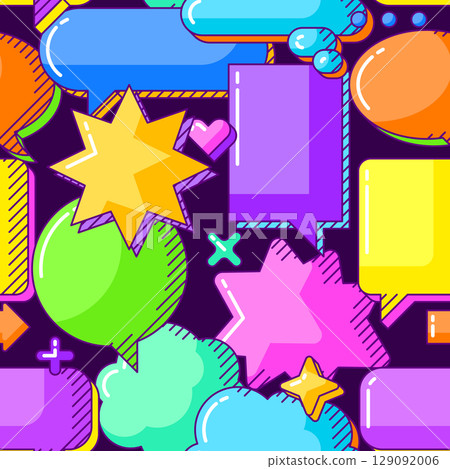Pattern with speech bubbles. Decorative abstract objects in line art style. Pattern with speech bubbles. Decorative abstract objects in line art style. 129092006