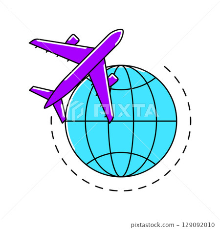 Airplane with globe icon. Air travel and tourism item. 129092010