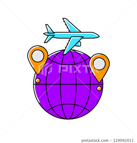 Airplane with globe icon. Air travel and tourism item. 129092011