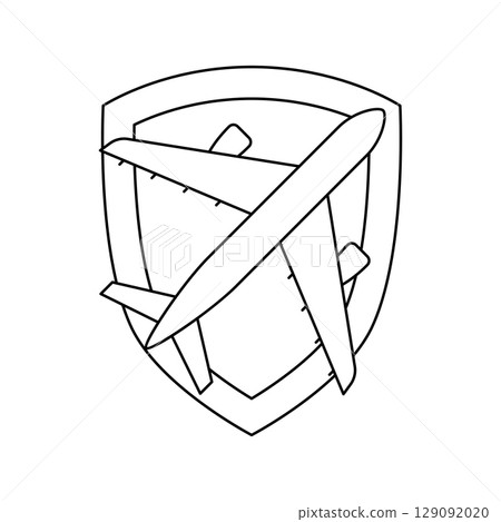 Airplane insurance icon. Air travel and tourism item. 129092020