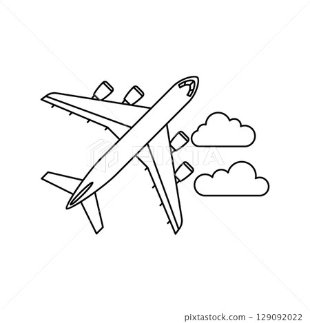 Airplane with clouds icon. Air travel and tourism item. 129092022