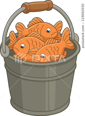 Bucket full of bright orange fish illustrations with black background Bucket full of bright orange fish illustrations with black background 129092030