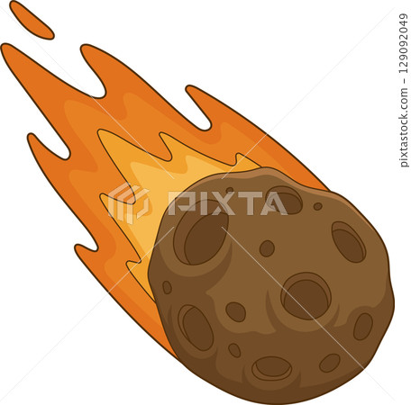 Cartoon meteorite burning and traveling through space on a black background. 129092049