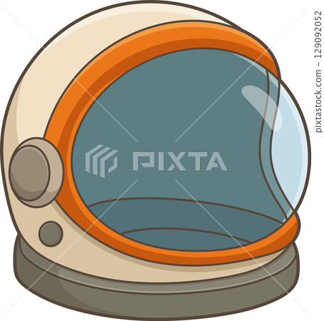 Stylized graphic of a space exploration helmet, orange and white design. Stylized graphic of a space exploration helmet, orange and white design. 129092052