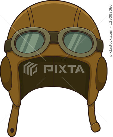 Vintage aviator helmet with goggles for flying, cartoon styled drawing Vintage aviator helmet with goggles for flying, cartoon styled drawing 129092066