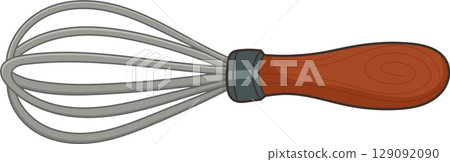 Whisk: Metal wires and wooden handle for mixing and blending ingredients. 129092090
