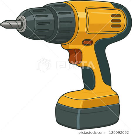 Yellow and gray power drill tool for household repairs and construction 129092092