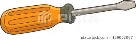 Orange Handled Tool: A flathead screwdriver ready for fastening tasks. Orange Handled Tool: A flathead screwdriver ready for fastening tasks. 129092097