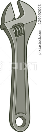Illustration of an adjustable wrench used for gripping and turning objects. 129092098