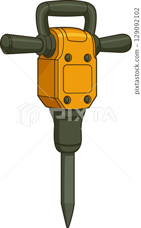 Illustration of a yellow and gray jackhammer, a construction demolition tool 129092102