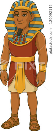Cartoon depiction of an ancient Egyptian pharaoh standing tall and proud. Cartoon depiction of an ancient Egyptian pharaoh standing tall and proud. 129092113