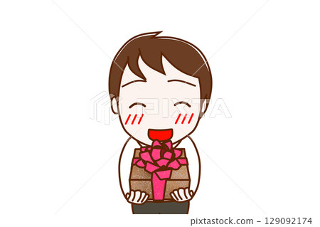 (Front view of upper body) A man smiling and trying to hand over a bouquet of flowers to celebrate (Front view of upper body) A man smiling and trying to hand over a bouquet of flowers to celebrate 129092174