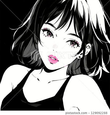 短髮整齊女性的單色插圖 129092288